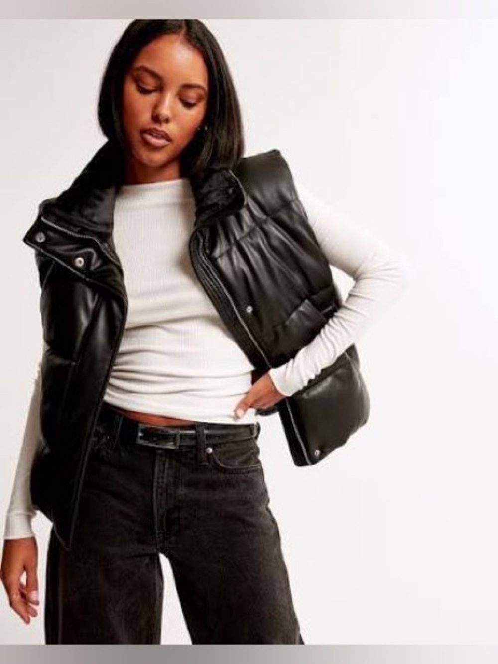 NWOT Abercrombie and Fitch Black Vegan Leather Puffer Vest